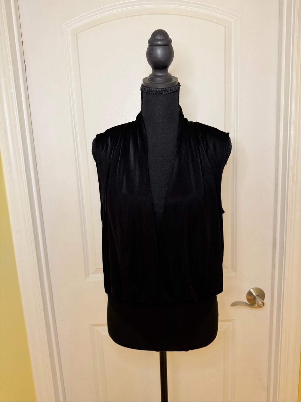 Reiss Ros Black Sleeveless Draped V-Neck bodysuit, size M